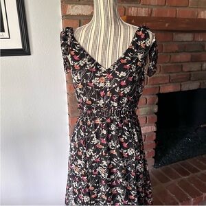 Joie Huntlie Floral Silk Midi Dress in Caviar Black Sz 4